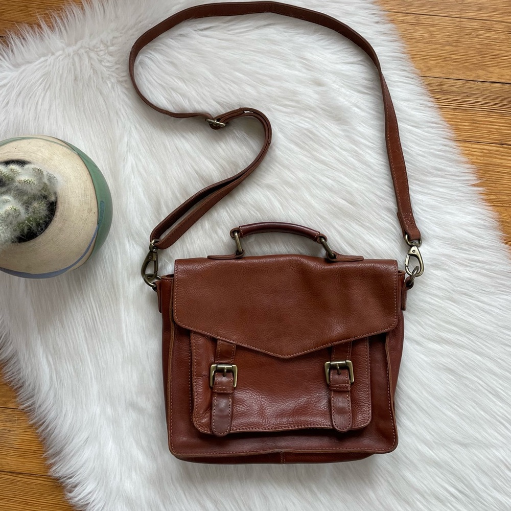 Fat Face Brown Leather Satchel Crossbody Bag - Picture 2 of 13